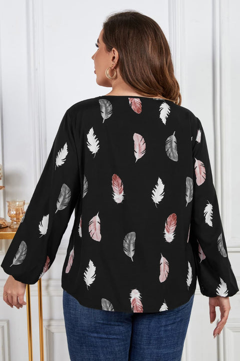 Plus Size Printed Long Sleeve Blouse