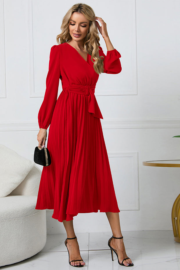 Long Sleeve Tie Waist Midi Dress