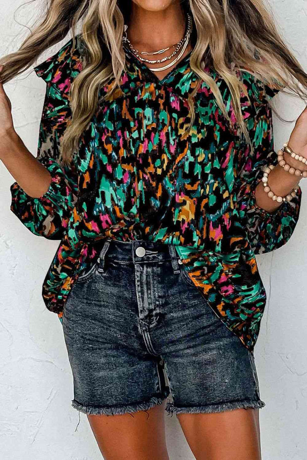 Printed Ruffle Blouse