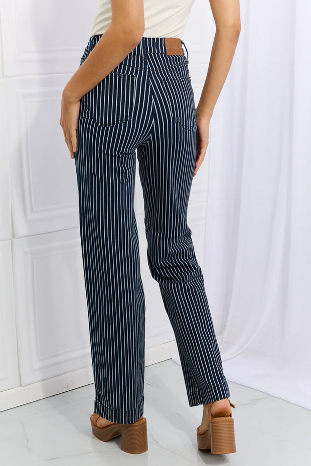 Full Size High Waisted Tummy Control Striped Straight Jeans