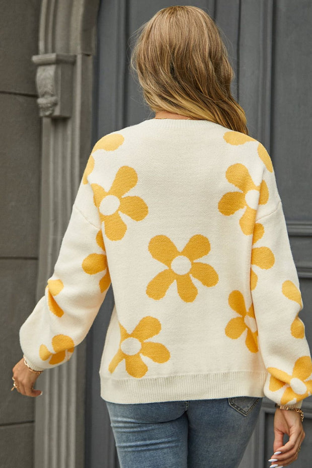 Floral Print Round Neck Sweater