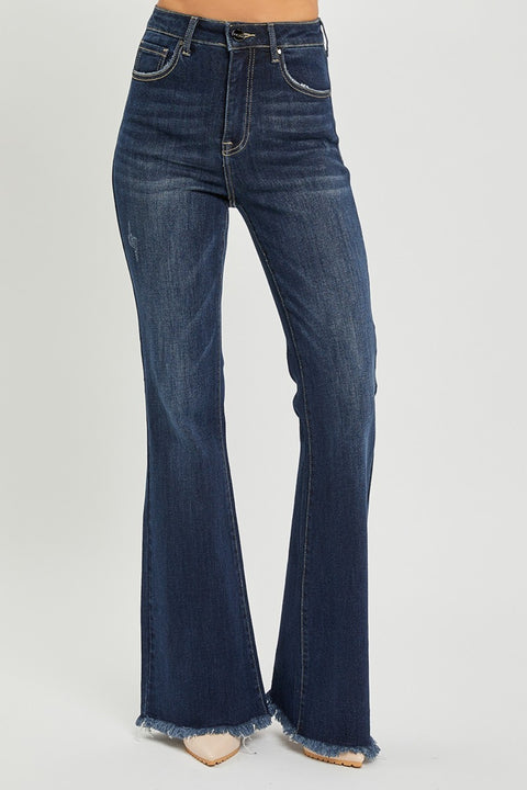 High Waist Raw Hem Flare Jeans