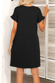 Flounce Sleeve Round Neck Dress with Pockets