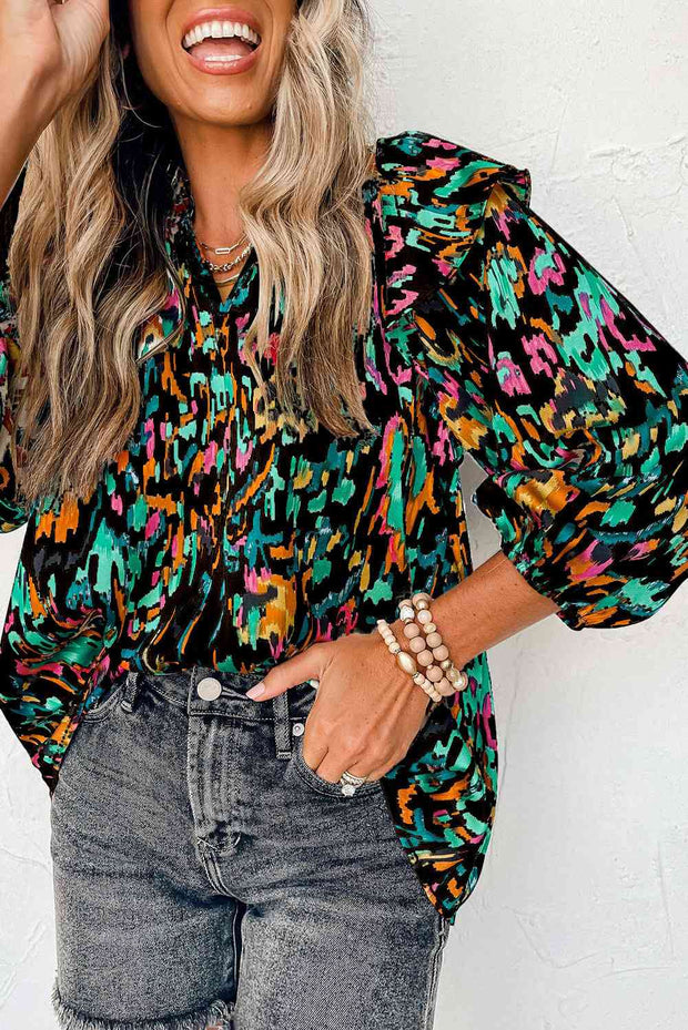 Printed Ruffle Blouse