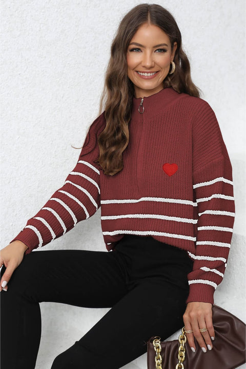 Stripe Zip-Up Long Sleeve Sweater