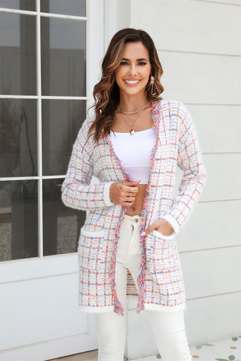 Plaid Fringe Longline Cardigan