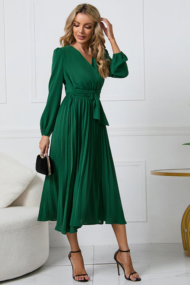 Long Sleeve Tie Waist Midi Dress