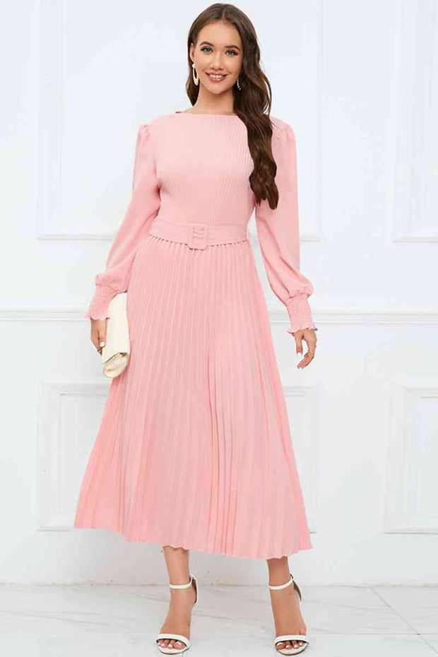 Round Neck Pleated Dress