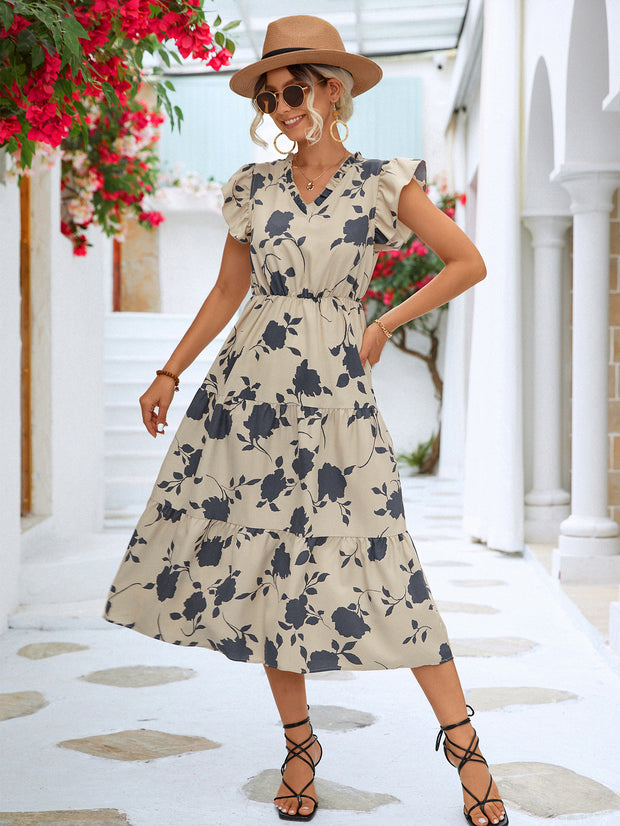 Floral V-Neck Midi Dress