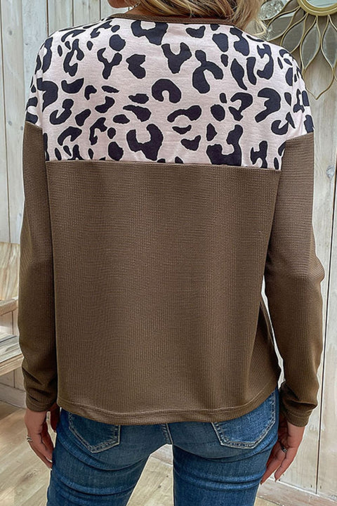 Leopard Button Round Neck Top