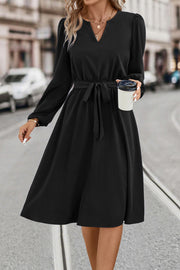 Tie Waist Long Sleeve Dress