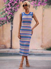 Striped Sleeveless Midi Cover Up Dress