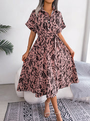 Printed Short Sleeve Tie Waist Dress