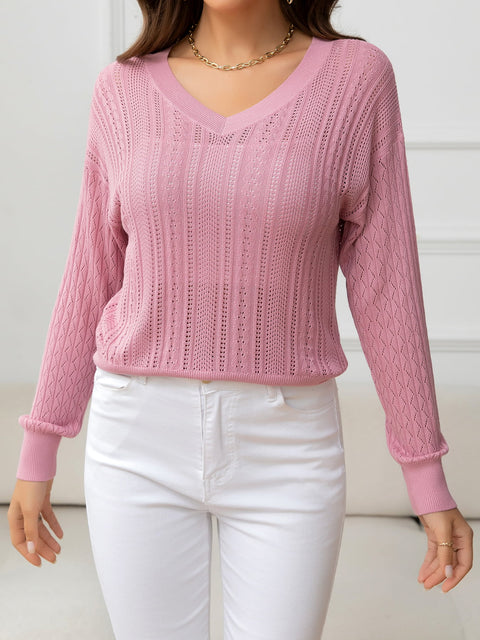 V-Neck Long Sleeve Knit Top