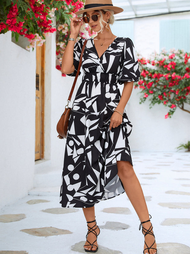 Printed Balloon Sleeve Dress