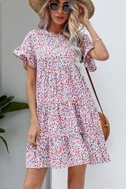 Ditsy Floral Flounce Sleeve Dress