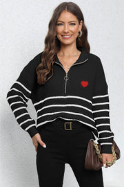 Stripe Zip-Up Long Sleeve Sweater