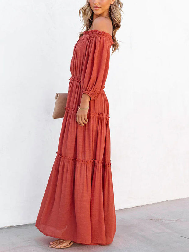 Ruffle Trim Off-Shoulder Maxi Dress