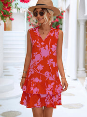 Floral Tie Neck Sleeveless Dress