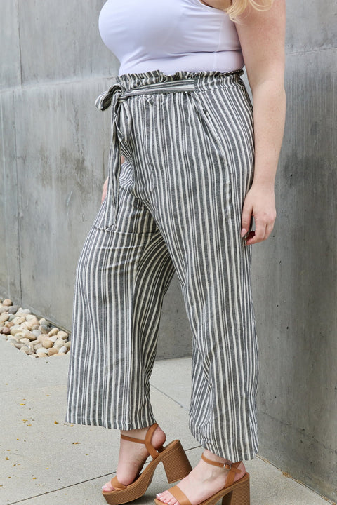 Full Size Paperbag Waist Striped Culotte Pants