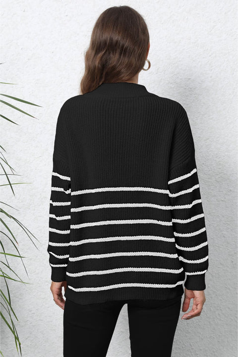 Stripe Zip-Up Long Sleeve Sweater