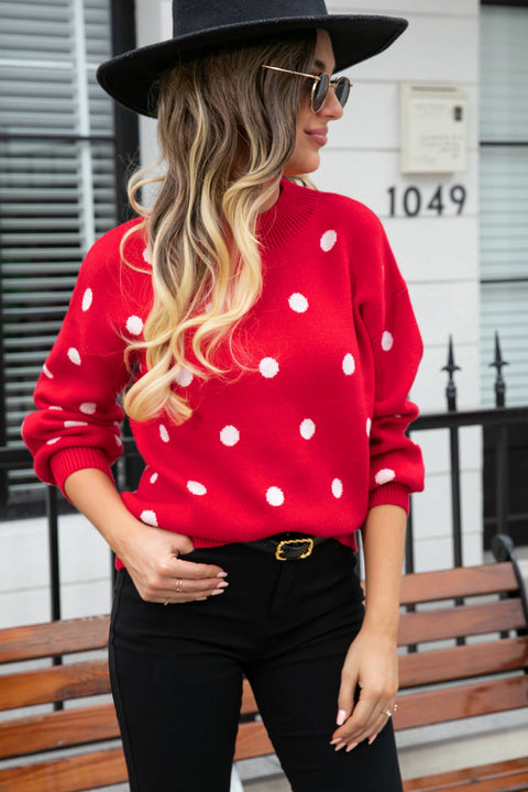 Polka Dot Round Neck Sweater