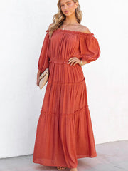 Ruffle Trim Off-Shoulder Maxi Dress