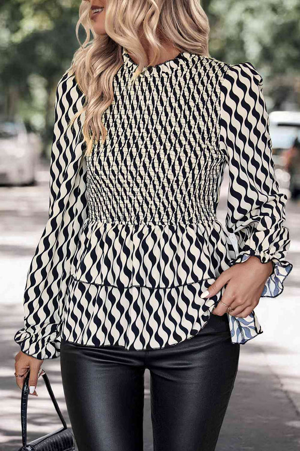 Printed Flounce Sleeve Blouse