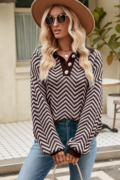 Stripe Collar Neck Pullover Sweater