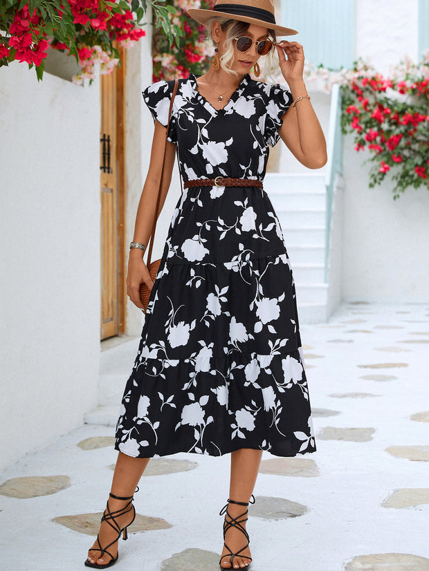 Floral V-Neck Midi Dress