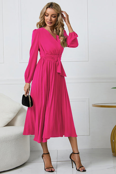 Long Sleeve Tie Waist Midi Dress