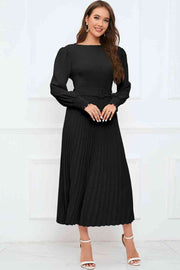 Round Neck Pleated Dress