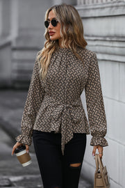 Printed Tie Front Blouse