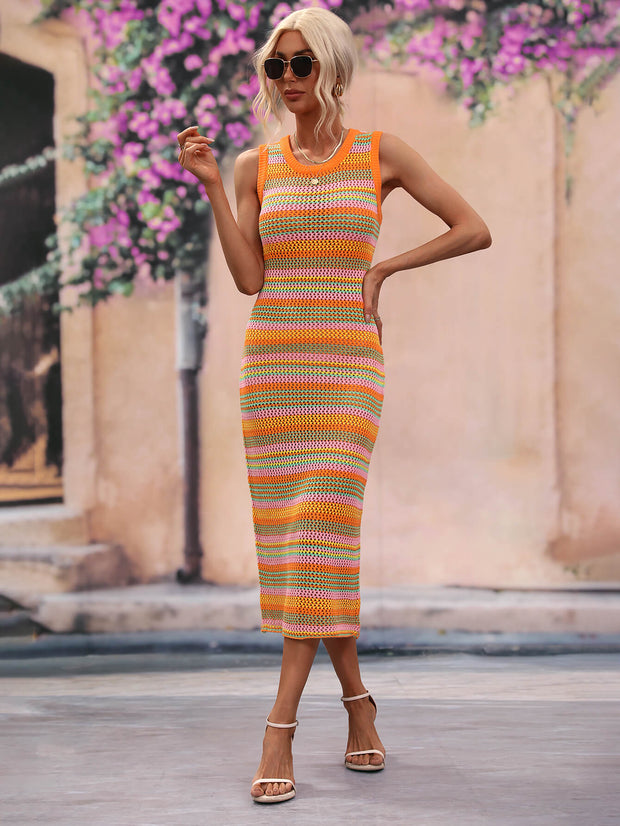 Striped Sleeveless Midi Cover Up Dress