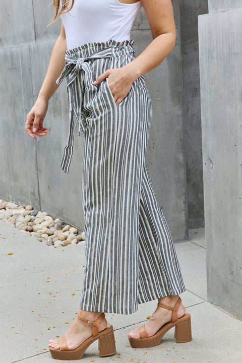 Full Size Paperbag Waist Striped Culotte Pants