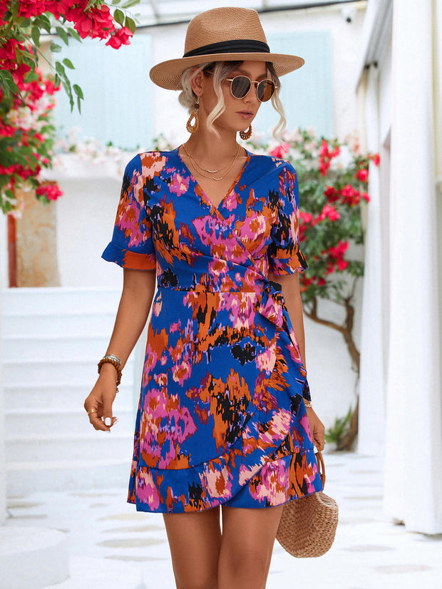 Printed Flounce Sleeve Dress