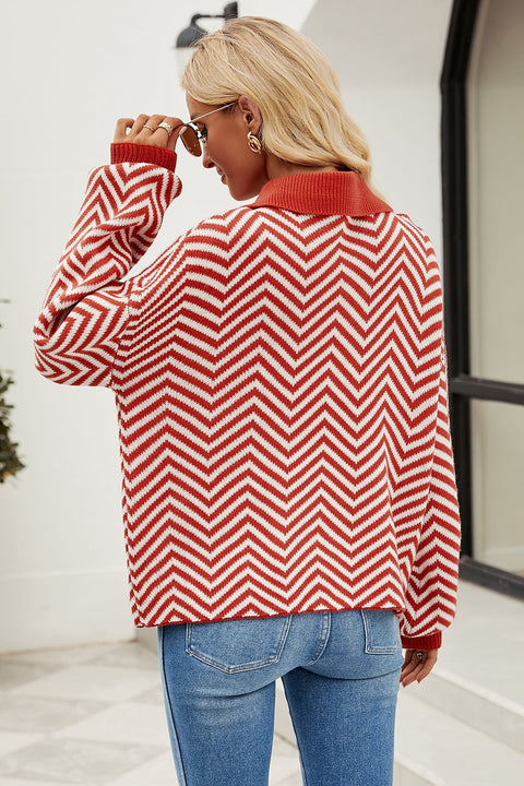 Stripe Collar Neck Pullover Sweater