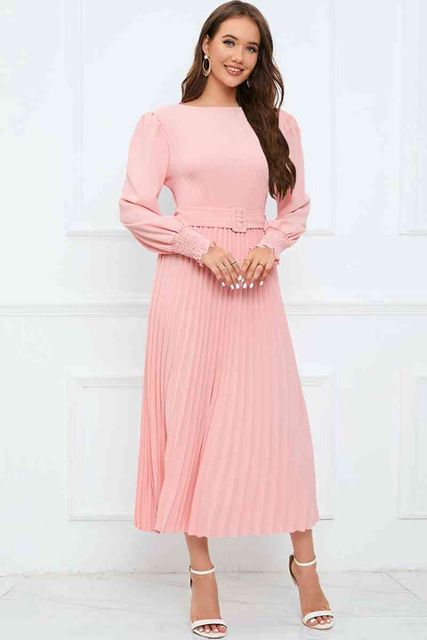 Round Neck Pleated Dress