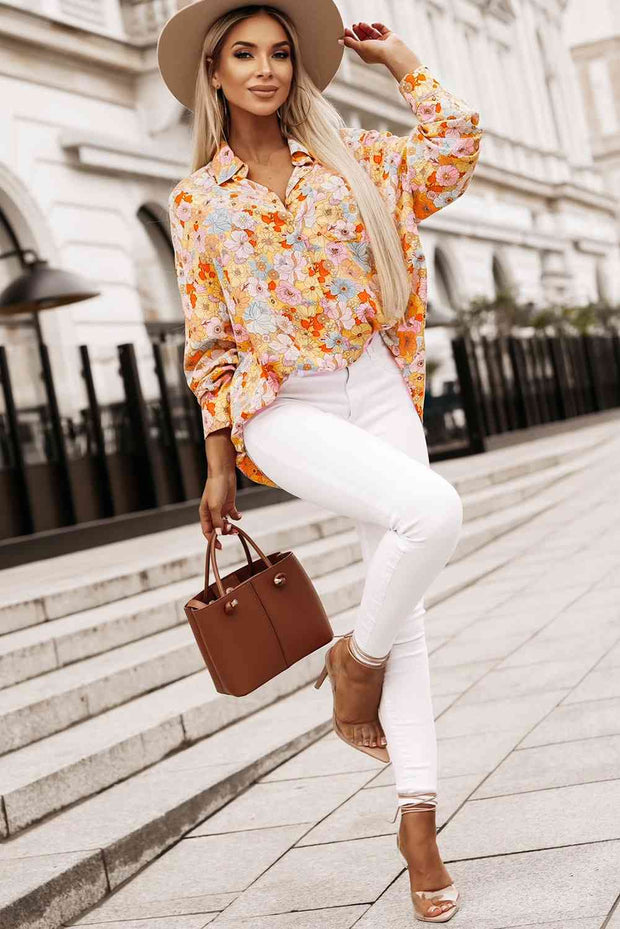 Floral Collar Neck Long Sleeve Shirt