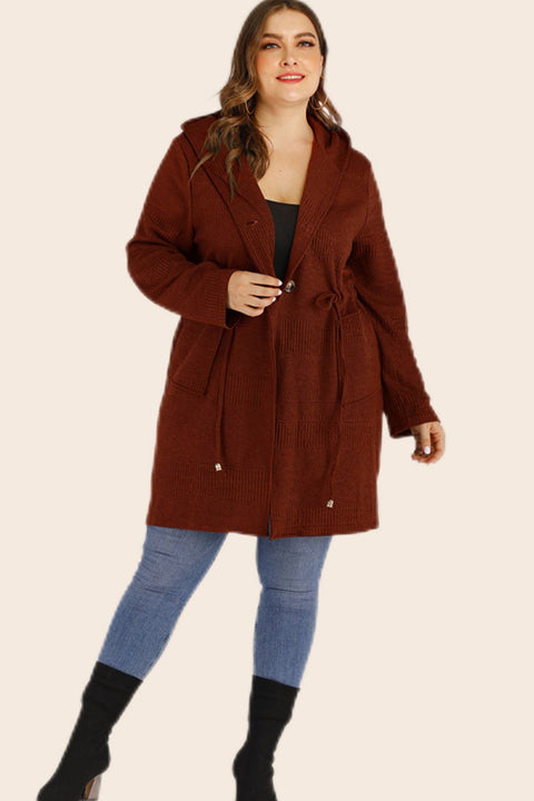 Plus Size Drawstring Waist Hooded with Pockets