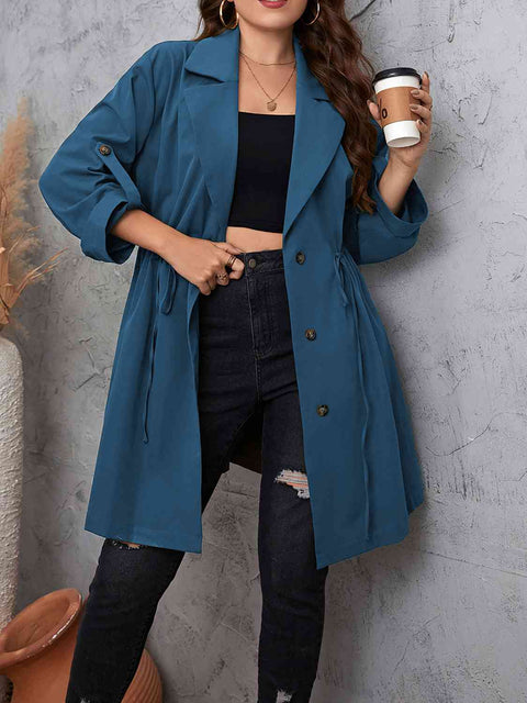 Plus Size Drawstring Trench Coat