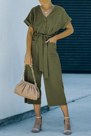 Tie-Waist Button Crop Jumpsuit