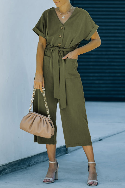 Tie-Waist Button Crop Jumpsuit