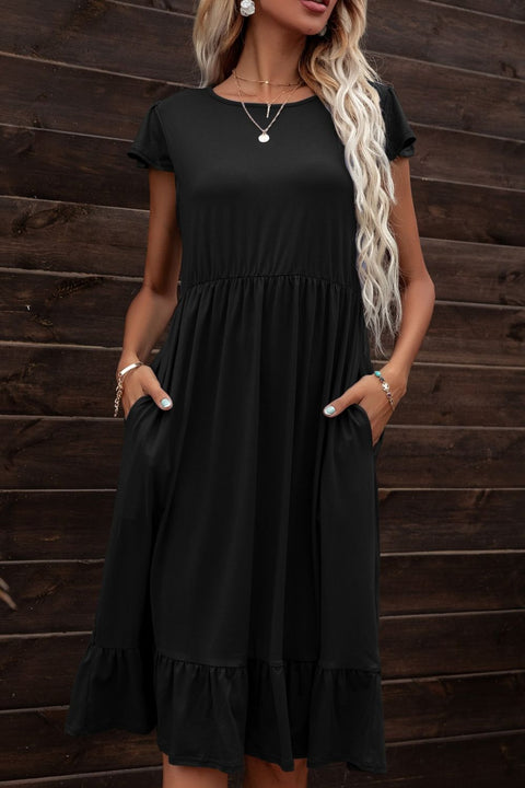 Round Neck Ruffle Pocket Dress