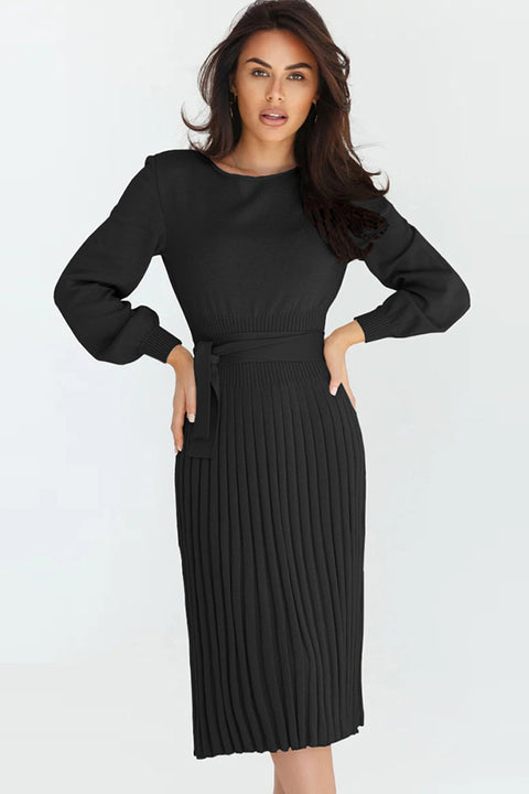 Long Sleeve Pleated Sweater Dress