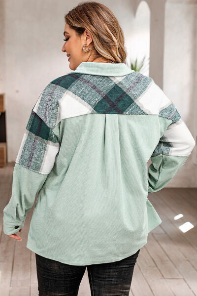 Plus Size Plaid Jacket with Pockets