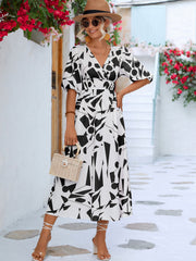 Printed Balloon Sleeve Dress