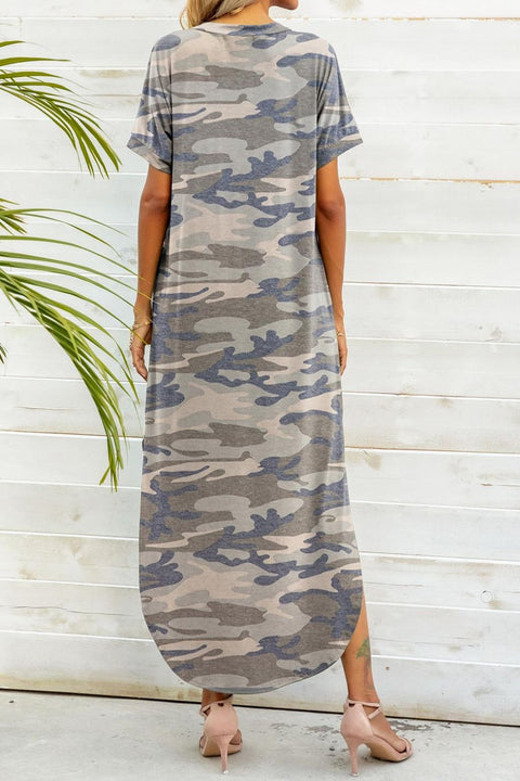 Printed V-Neck Curved Dress