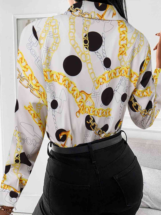 Printed Collar Neck Long Sleeve Shirt