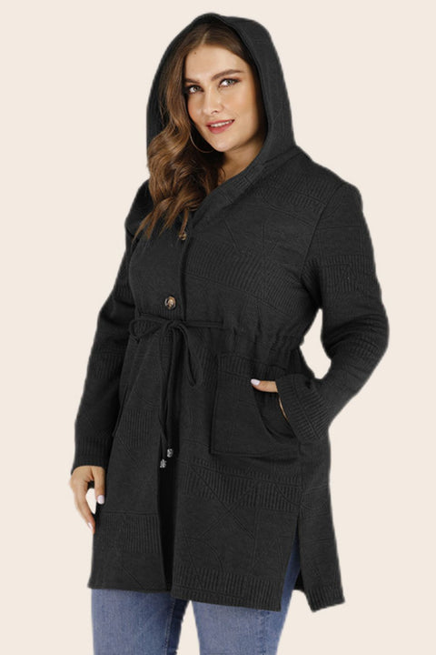 Plus Size Drawstring Waist Hooded with Pockets